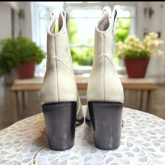 PAIGE $378 Porter Ankle Boot Ivory Western Pointed Toe Leather Block Heel Women’ - Picture 7 of 13